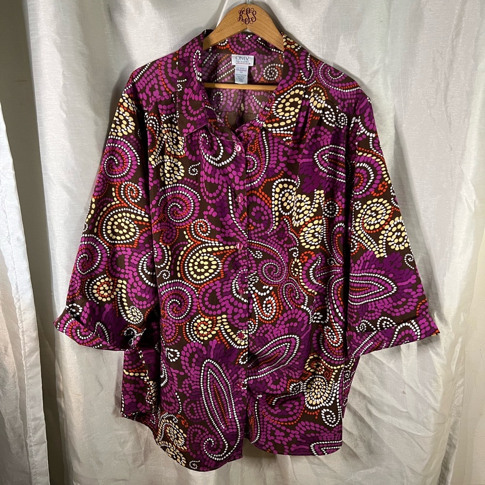 Plus Size Brown Multi-Color Polka Dot Paisley Pri… - image 1